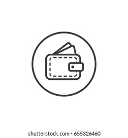 Black and white simple line art wallet icon in a round frame