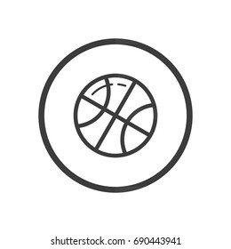 Black and white simple line art vector icon of a basketball in a round frame