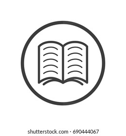 Black and white simple line art vector icon of the book in a round frame