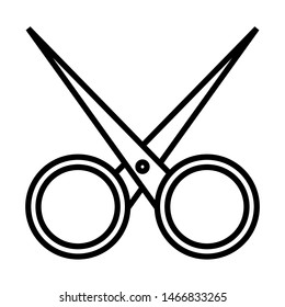 Black and white simple linear icon of trendy glamorous sharp metal hairdressing, nail scissors for cutting nails, doing hair and beauty guidance. Vector illustration