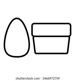 Black and white simple linear icon of fashionable glamorous beautiful means for makeup, sponge, beauty blender for applying powder, cream and a jar of cream, powder. Vector illustration