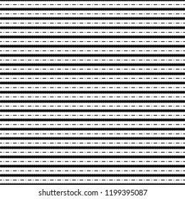 Black and white simple linear seamless symmetrical vector pattern with thick solid horizontal lines and thin dashed lines