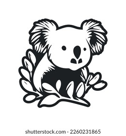 Black and white Simple logo with Adorable and cute koala.