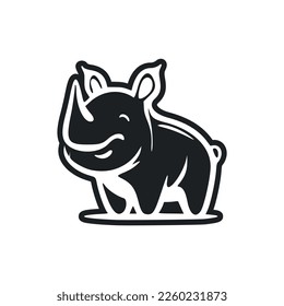 Black and white Simple logo with Adorable Cheerful Hippo.