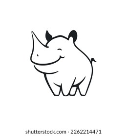 Black and white Simple logo with Adorable Cheerful hippopotamus.