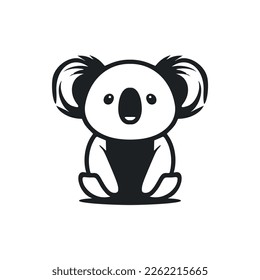 Logo simple en blanco y negro con koala adorable y linda.