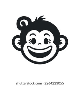 Black and white Simple logo with an adorable and cute monkey.