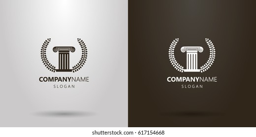 Black and white simple logo of the ancient column in a laurel wreath