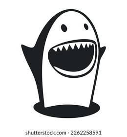 Black and white Simple logo with Attractive Cheerful Shark.