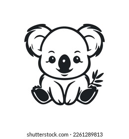 Black and white Simple logo with a charming and cute koala.