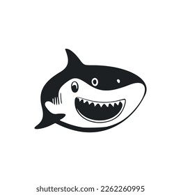 Logo de Black and White Simple con un encantador tiburón alegre.