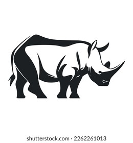 Black and white simple logo with a charming rhinoceros