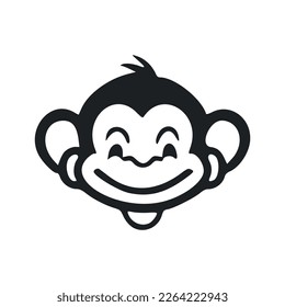 Black and white Simple logo with a charming and cute monkey.