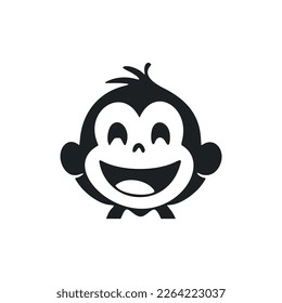 Black and white Simple logo with a charming and cute monkey.