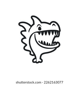 Black and white Simple logo with Lovely Cheerful crocodile.