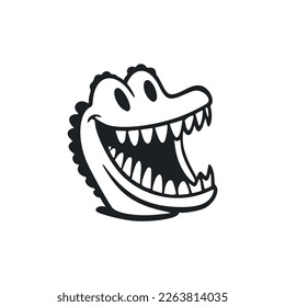 Black and white Simple logo with Lovely Cheerful crocodile.