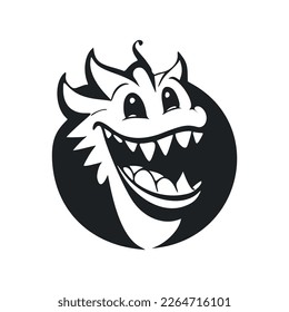 Black and white Simple logo with Lovely Cheerful crocodile.