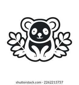 Black and white Simple logo with Nice and cute koala.