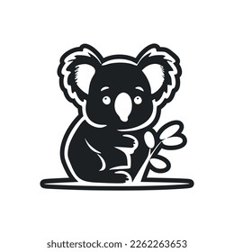 Black and white Simple logo with Sweet and cute koala.