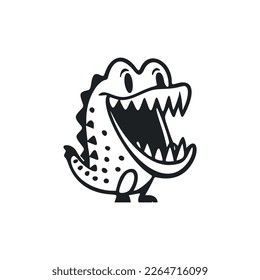 Black and white Simple logo with Sweet Cheerful crocodile.