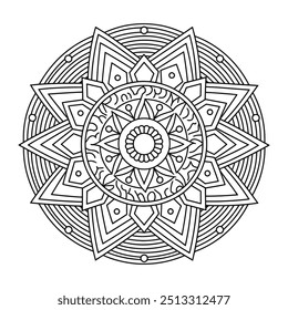 preto e branco simples Mandala Contorno - mandíbulas fáceis adulto colorir páginas para Kdp 