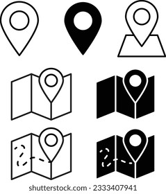 Black and white simple map, location, direction icon