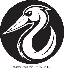 logo pelícano simple y minimalista en blanco y negro para una empresa