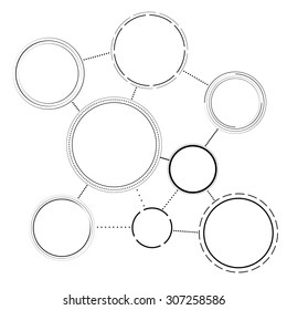 black and white simple networking scheme template for infographics in circles. vector illustration