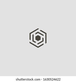 black and white simple outline geometric vector flat art sign of technological hexagonal pattern