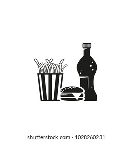black and white simple outline vector icon of fast food