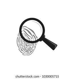 black and white simple outline vector magnifying glass over a fingerprint icon