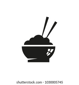black and white simple outline vector icon of Asian cuisine dish of rice