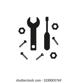 black and white simple outline vector icon of screwdriver and wrench
