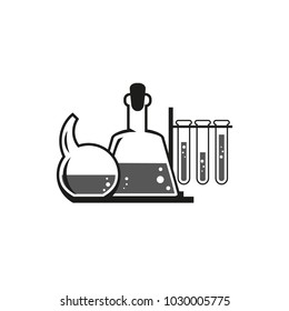 black and white simple outline vector icon of laboratory beakers