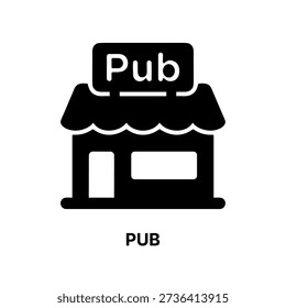 Black and White Simple Pub Building Icon Silhouette Illustration