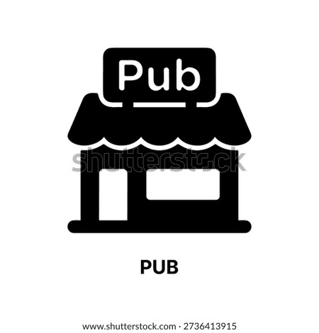 Black and White Simple Pub Building Icon Silhouette Illustration