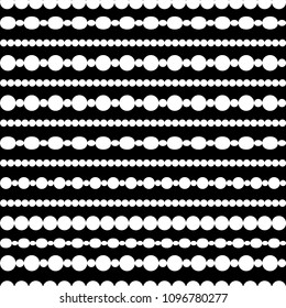 Black and white simple round beads necklace, seamless pattern, vector