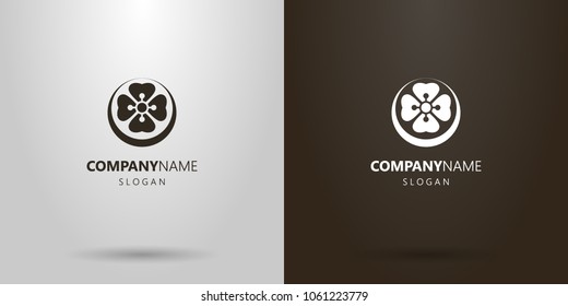 black and white simple round logo of an abstract lotus flower