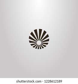 black and white simple round vector flat art sign of sun with rays around