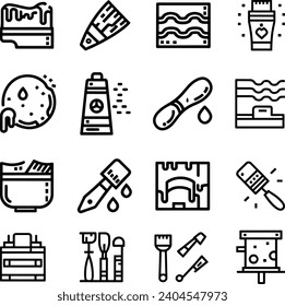 Black and white Simple Set of Brushes and Painting Related Vector Line Icons. Contains such Icons as Spray, Color palette, Paint Bucket and more Editable Stroke