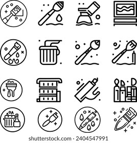 Black and white Simple Set of Brushes and Painting Related Vector Line Icons. Contains such Icons as Spray, Color palette, Paint Bucket and more Editable Stroke