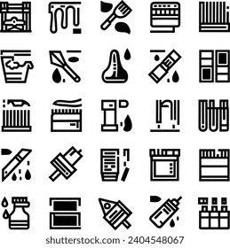 Black and white Simple Set of Brushes and Painting Related Vector Line Icons. Contains such Icons as Spray, Color palette, Paint Bucket and more Editable Stroke