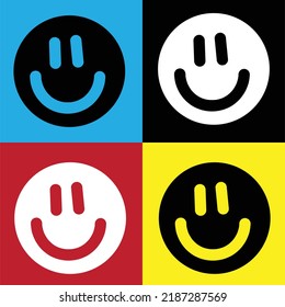 black and white simple smile silhouette vector on four backgrounds