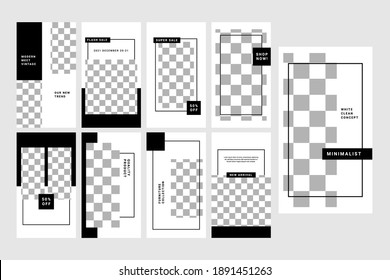Black and white simple social media post portrait template using line and square shape only. Easy to use for your social media post and website