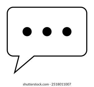 Black and white simple speech bubble with three black dots inside. Ideal for communication, messaging, dialogue, conversation, and chat themes. Minimalist vector style.