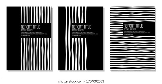 black and white simple striped report or publication cover, flat vector page template