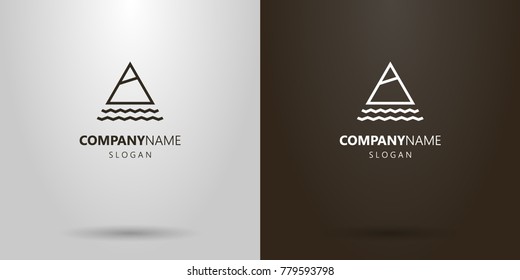 black and white simple triangle geometric vector line art logo of mountain and water waves