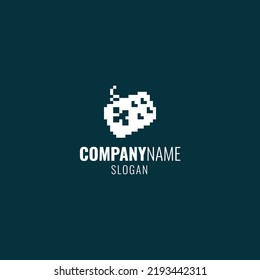Black and white simple vector 1bit pixel art logo of gamepad console for video games