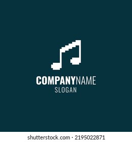 Black and white simple vector 1bit pixel art logo of musical note