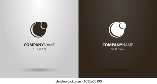 black and white simple vector abstract logo of two planets of different sizes
